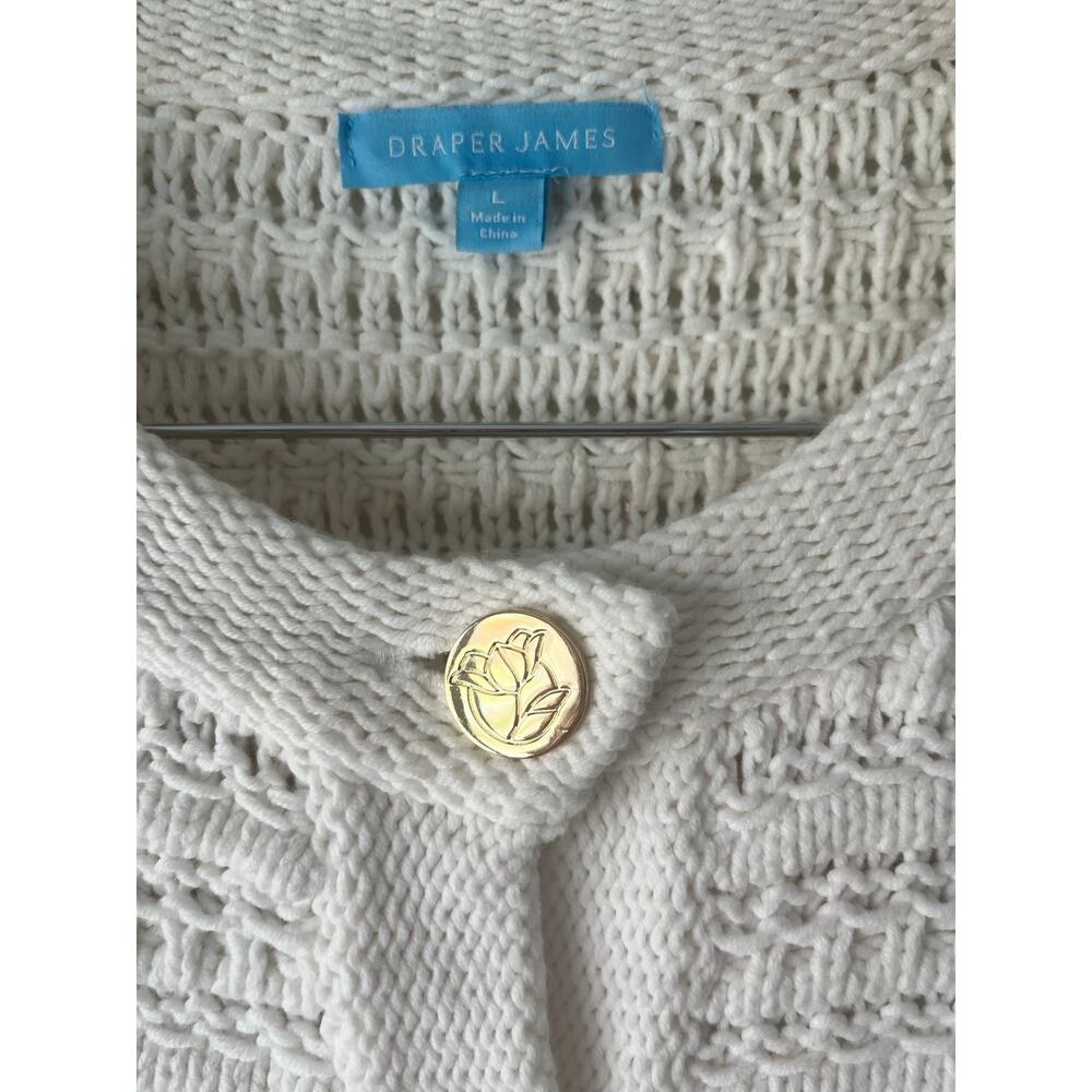 Draper James Women's White Knit Cardigan w/ Gold Rose Buttons - Size Large - Picture 2 of 6